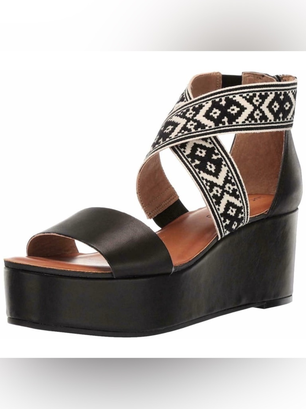 Lucky Brand GWINDOLIN Espadrille Wedge Sandal Black Leather Open Toe Platform 5